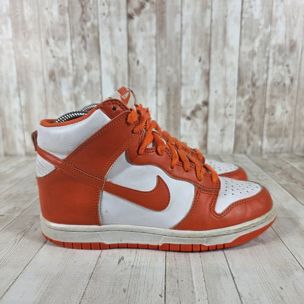 Nike‎ Dunk High Orange White Leather Youth Sneakers Shoes Size 4Y wmns 5.5